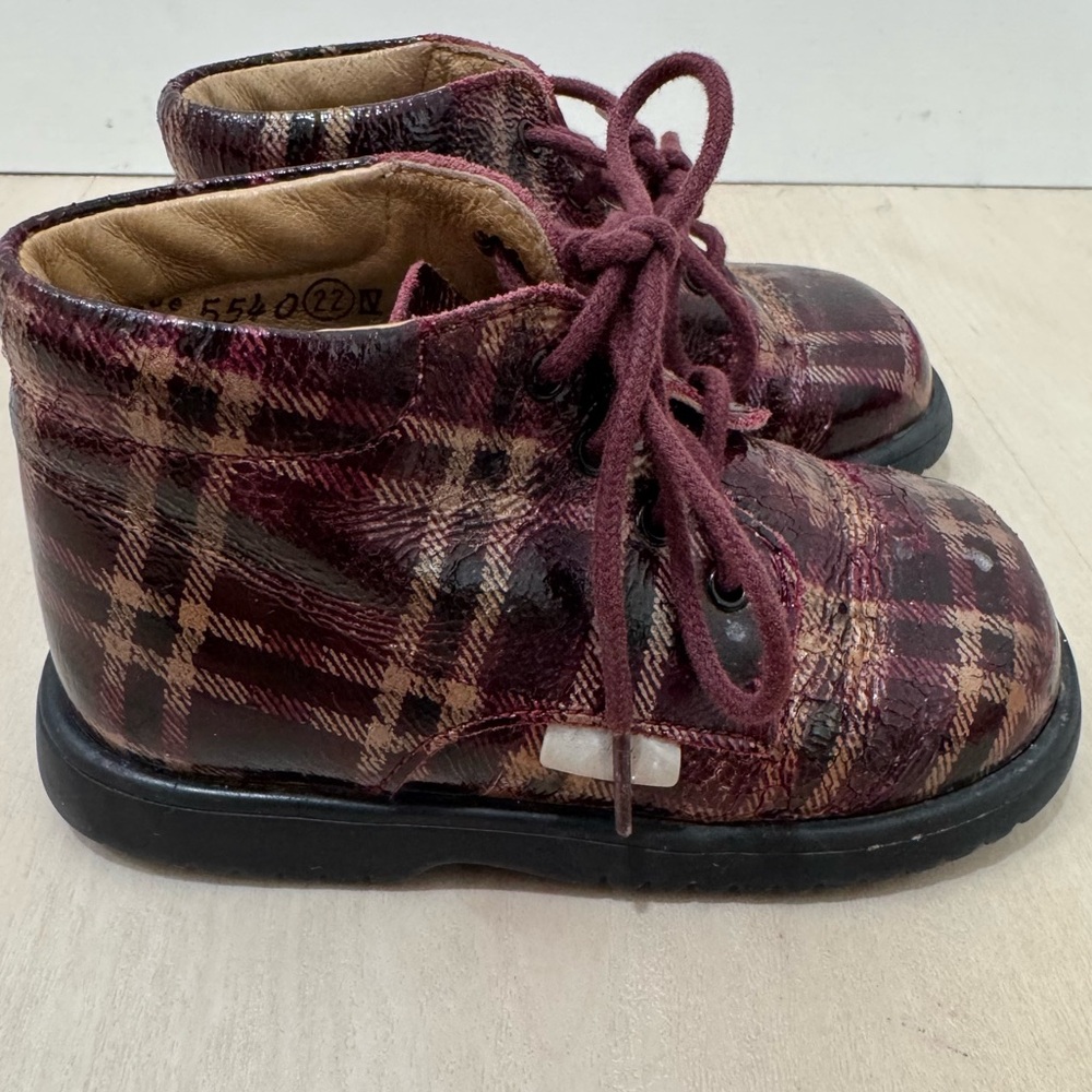 Babybotte Girl's Kids Toddler Boots Lace Up Maroon Plaid Size 22 EU Toddler 6